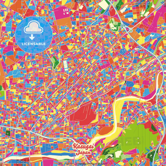 Kasugai, Aichi, Japan Crazy Colorful Street Map Poster Template
