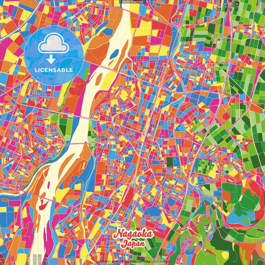 Nagaoka, Niigata, Japan Crazy Colorful Street Map Poster Template