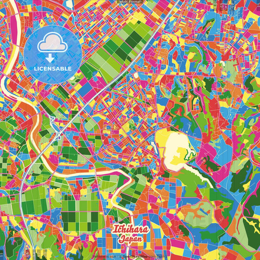 Ichihara, Chiba, Japan Crazy Colorful Street Map Poster Template