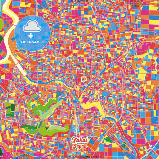 Fukui, Fukui, Japan Crazy Colorful Street Map Poster Template