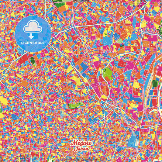Meguro, Tokyo, Japan Crazy Colorful Street Map Poster Template