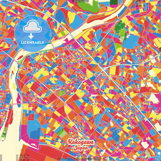 Kakogawa, Hyōgo, Japan Crazy Colorful Street Map Poster Template
