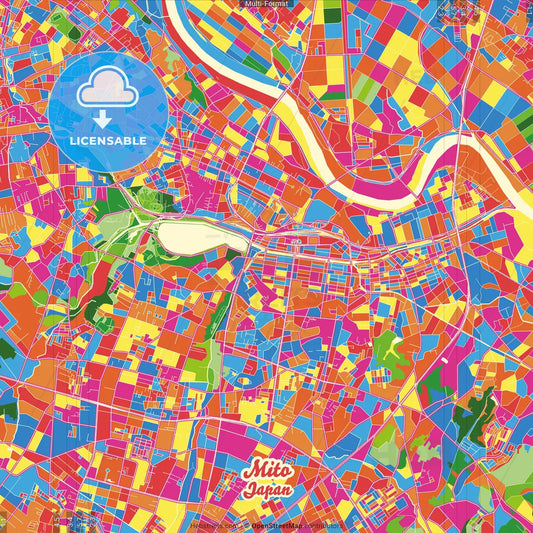 Mito, Ibaraki, Japan Crazy Colorful Street Map Poster Template