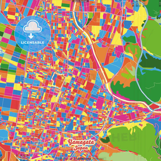 Yamagata, Yamagata, Japan Crazy Colorful Street Map Poster Template