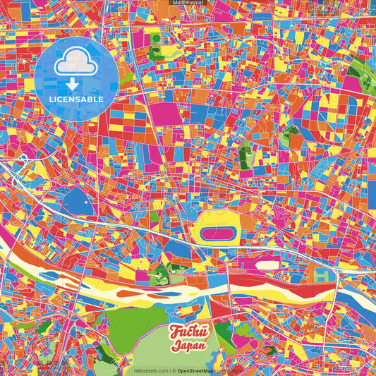 Fuchū, Tokyo, Japan Crazy Colorful Street Map Poster Template