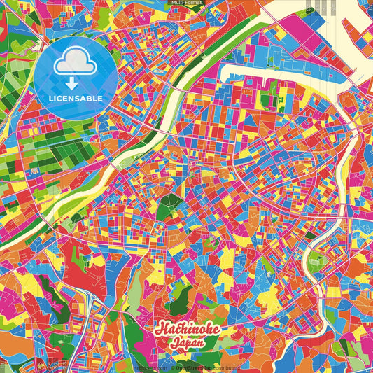 Hachinohe, Aomori, Japan Crazy Colorful Street Map Poster Template