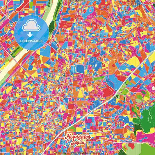 Neyagawa, Osaka, Japan Crazy Colorful Street Map Poster Template