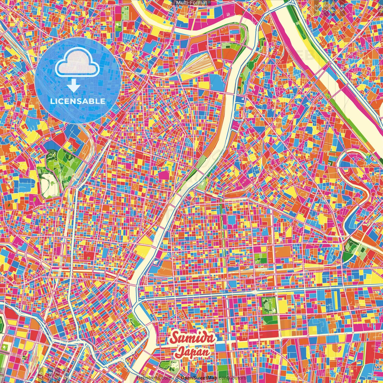 Sumida, Tokyo, Japan Crazy Colorful Street Map Poster Template