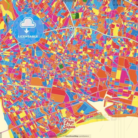 Fuji, Shizuoka, Japan Crazy Colorful Street Map Poster Template