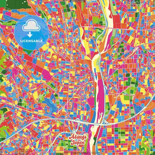 Atsugi, Kanagawa, Japan Crazy Colorful Street Map Poster Template