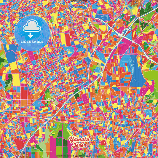 Yamato, Kanagawa, Japan Crazy Colorful Street Map Poster Template