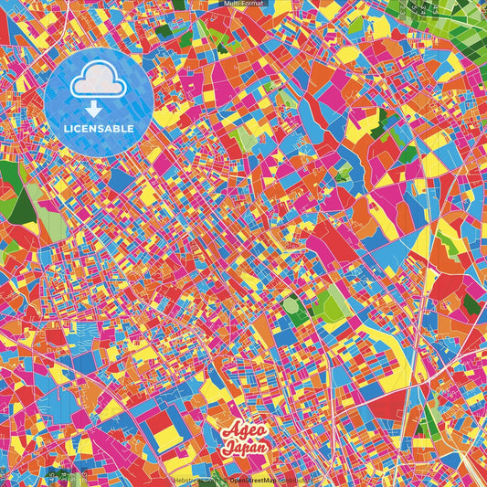 Ageo, Saitama, Japan Crazy Colorful Street Map Poster Template