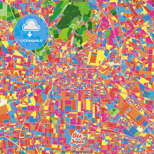 Ōta, Gunma, Japan Crazy Colorful Street Map Poster Template