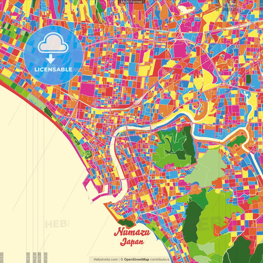 Numazu, Shizuoka, Japan Crazy Colorful Street Map Poster Template