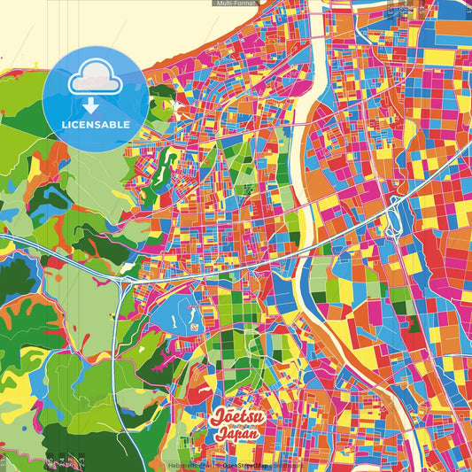Jōetsu, Niigata, Japan Crazy Colorful Street Map Poster Template