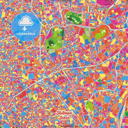Shibuya, Tokyo, Japan Crazy Colorful Street Map Poster Template