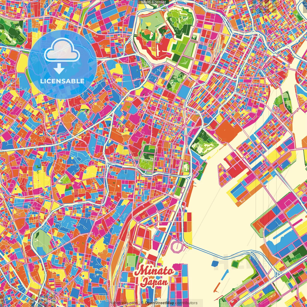 Minato, Tokyo, Japan Crazy Colorful Street Map Poster Template