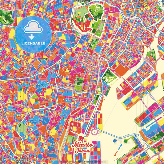 Minato, Tokyo, Japan Crazy Colorful Street Map Poster Template
