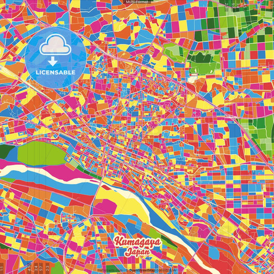 Kumagaya, Saitama, Japan Crazy Colorful Street Map Poster Template