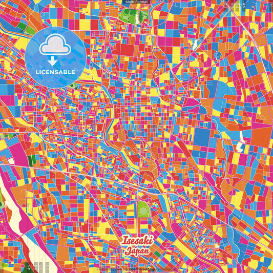 Isesaki, Gunma, Japan Crazy Colorful Street Map Poster Template