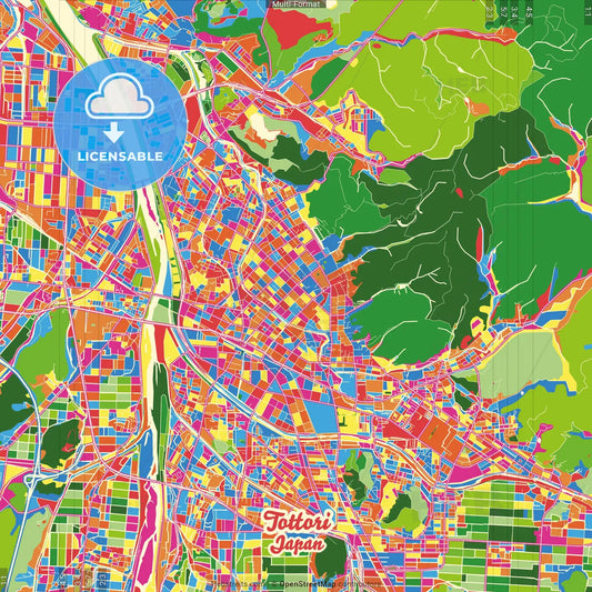 Tottori, Tottori, Japan Crazy Colorful Street Map Poster Template
