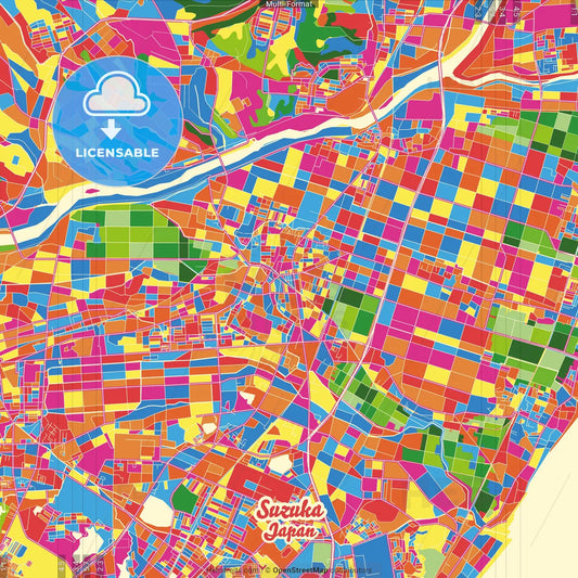 Suzuka, Mie, Japan Crazy Colorful Street Map Poster Template