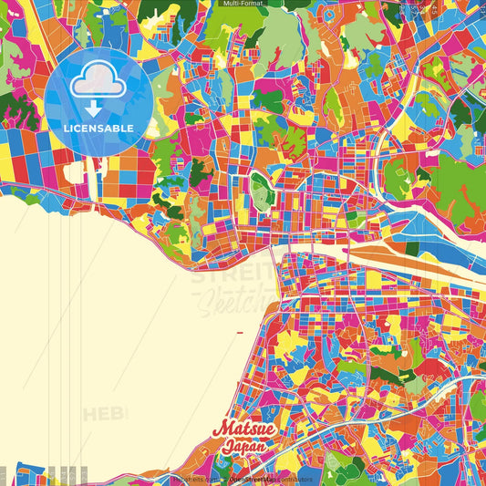 Matsue, Shimane, Japan Crazy Colorful Street Map Poster Template