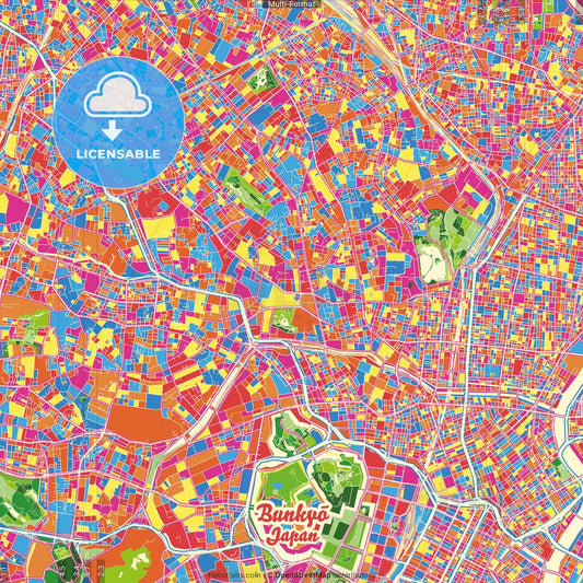 Bunkyō, Tokyo, Japan Crazy Colorful Street Map Poster Template