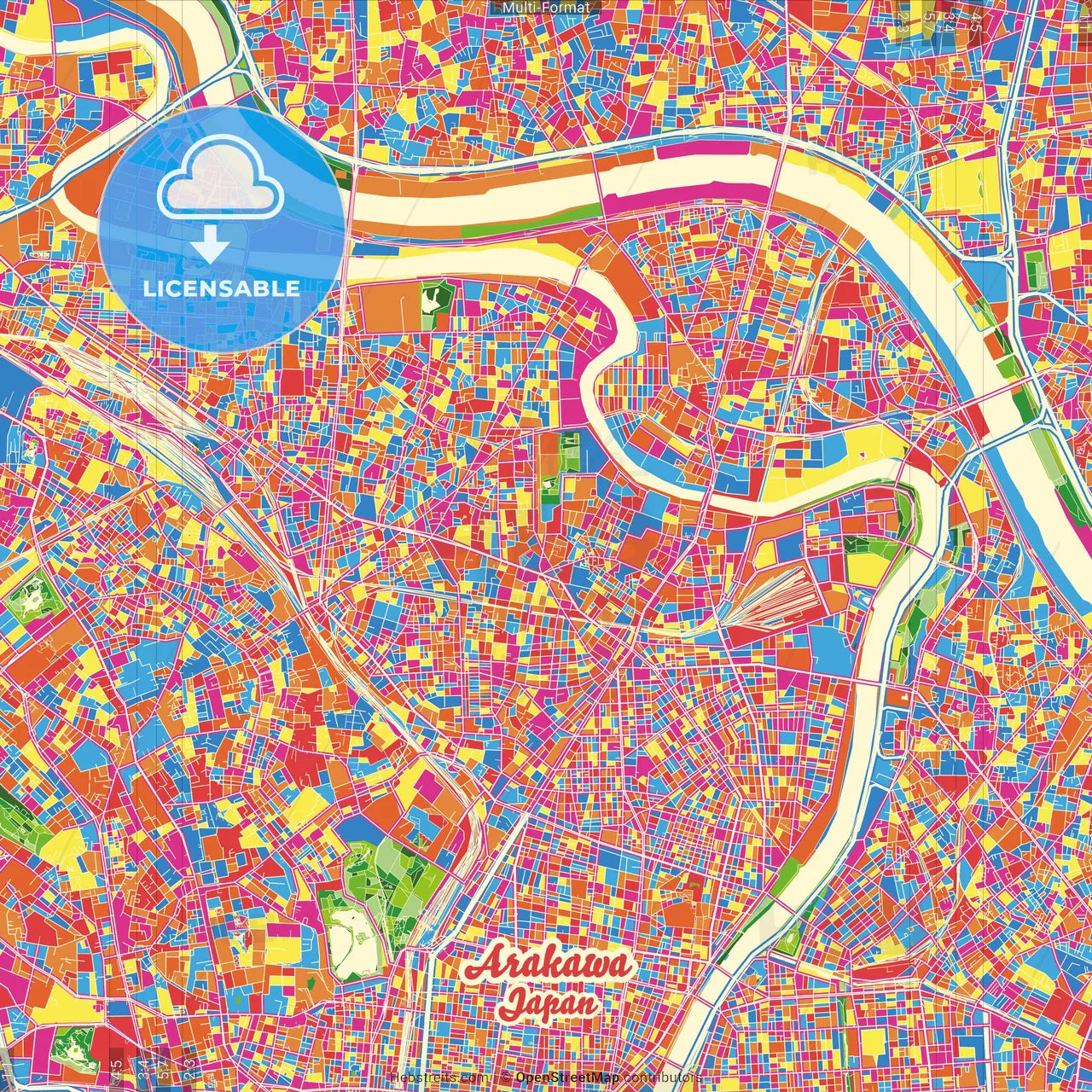 Arakawa, Tokyo, Japan Crazy Colorful Street Map Poster Template