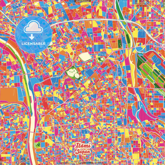 Itami, Hyōgo, Japan Crazy Colorful Street Map Poster Template