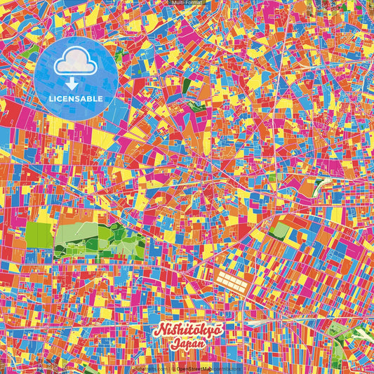 Nishitōkyō, Tokyo, Japan Crazy Colorful Street Map Poster Template