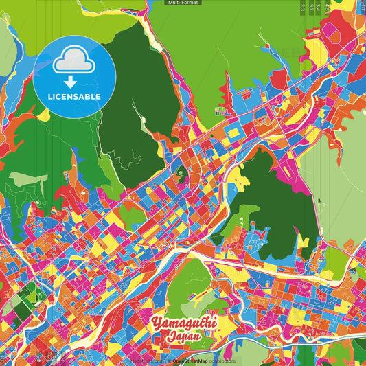 Yamaguchi, Yamaguchi, Japan Crazy Colorful Street Map Poster Template