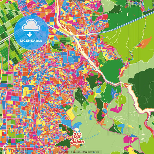 Uji, Kyoto, Japan Crazy Colorful Street Map Poster Template