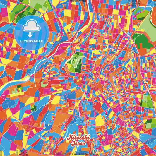 Hirosaki, Aomori, Japan Crazy Colorful Street Map Poster Template