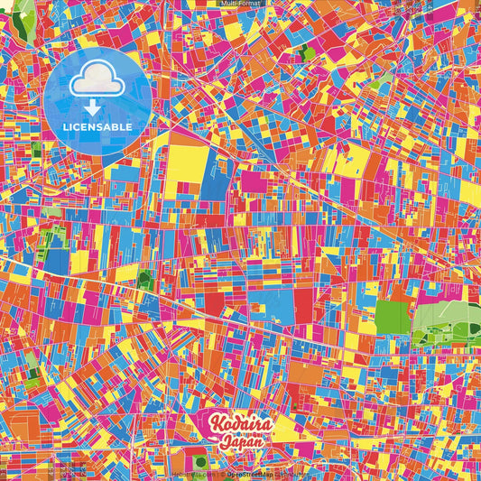 Kodaira, Tokyo, Japan Crazy Colorful Street Map Poster Template