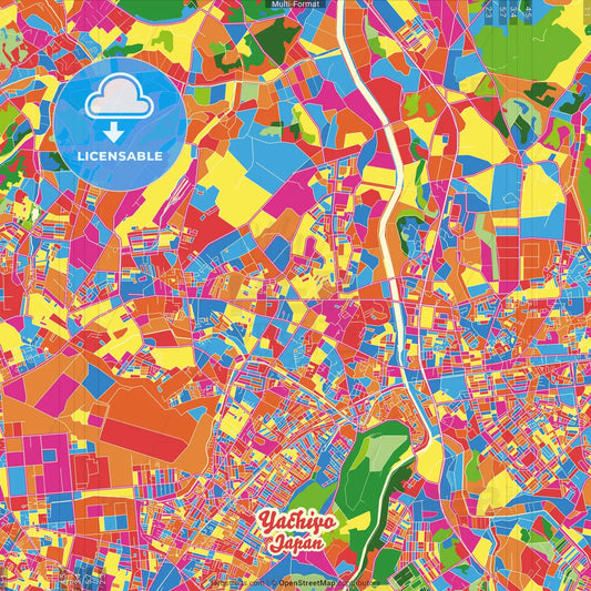 Yachiyo, Chiba, Japan Crazy Colorful Street Map Poster Template
