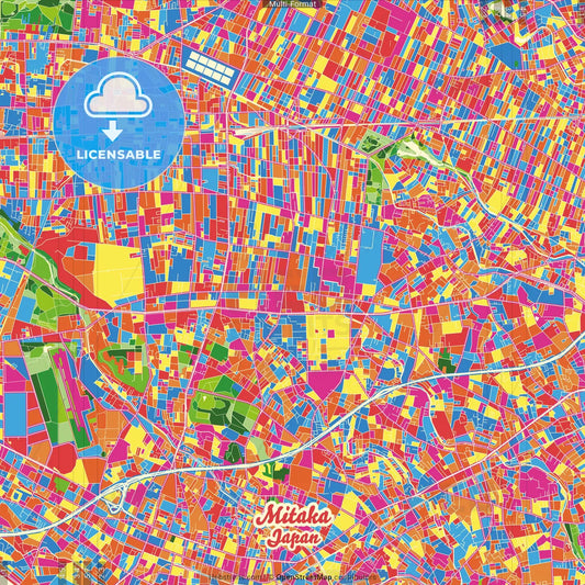 Mitaka, Tokyo, Japan Crazy Colorful Street Map Poster Template