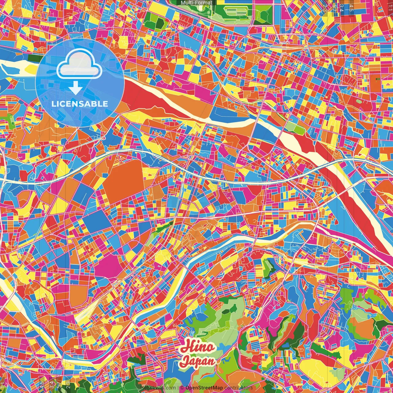 Hino, Tokyo, Japan Crazy Colorful Street Map Poster Template