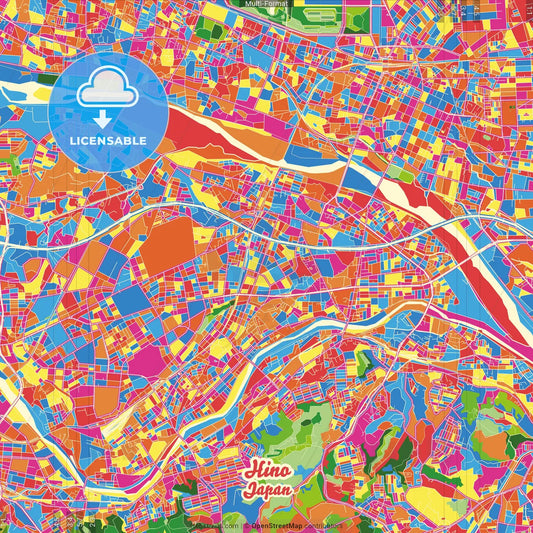 Hino, Tokyo, Japan Crazy Colorful Street Map Poster Template