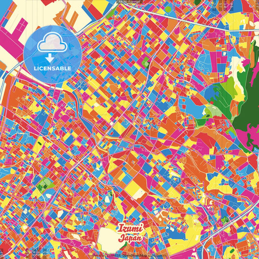 Izumi, Osaka, Japan Crazy Colorful Street Map Poster Template