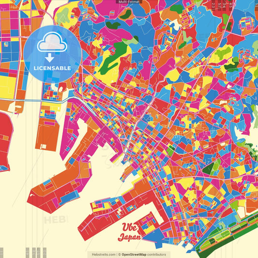 Ube, Yamaguchi, Japan Crazy Colorful Street Map Poster Template
