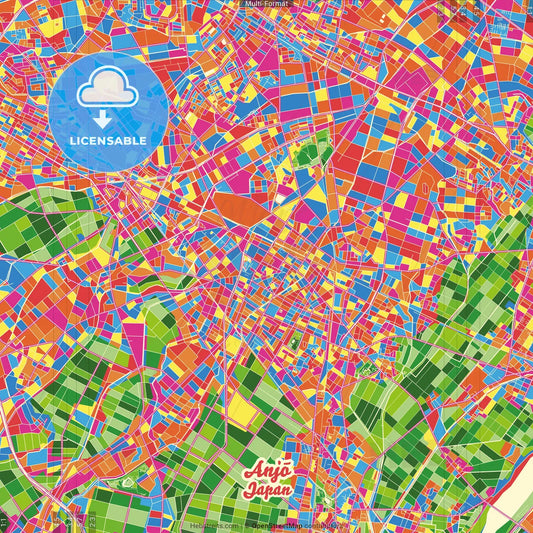 Anjō, Aichi, Japan Crazy Colorful Street Map Poster Template