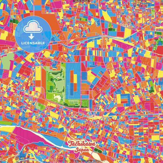 Tachikawa, Tokyo, Japan Crazy Colorful Street Map Poster Template