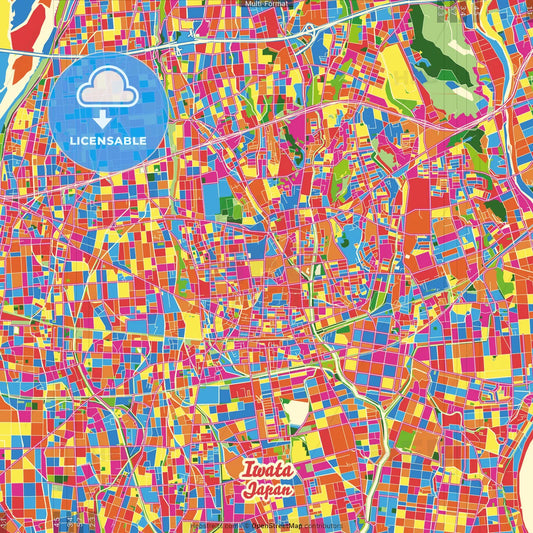 Iwata, Shizuoka, Japan Crazy Colorful Street Map Poster Template