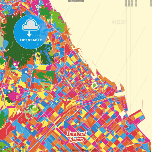 Imabari, Ehime, Japan Crazy Colorful Street Map Poster Template