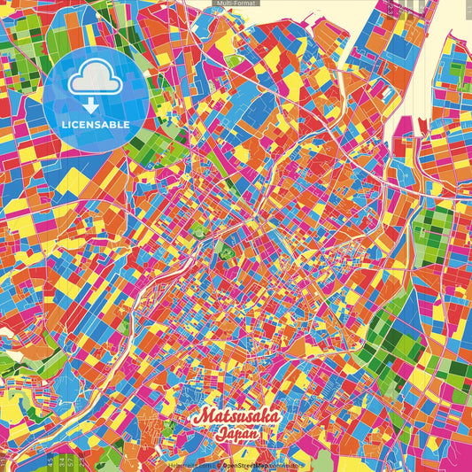 Matsusaka, Mie, Japan Crazy Colorful Street Map Poster Template
