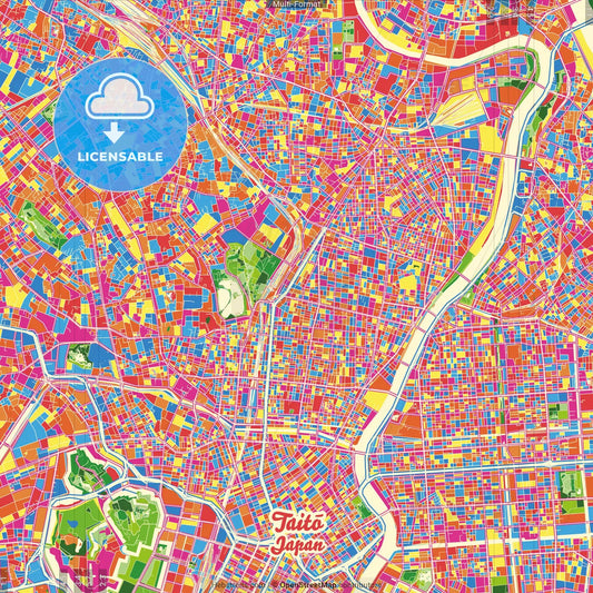 Taitō, Tokyo, Japan Crazy Colorful Street Map Poster Template