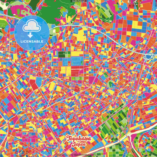 Toyokawa, Aichi, Japan Crazy Colorful Street Map Poster Template