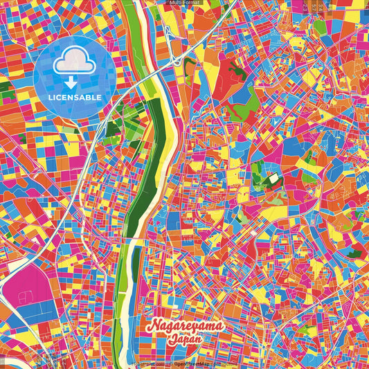 Nagareyama, Chiba, Japan Crazy Colorful Street Map Poster Template