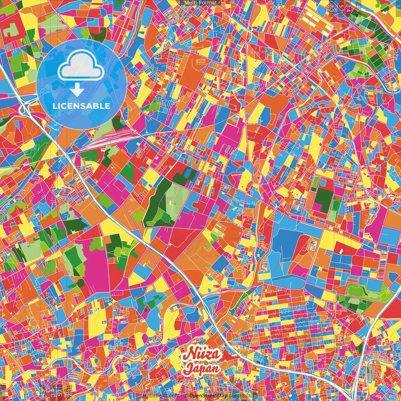 Niiza, Saitama, Japan Crazy Colorful Street Map Poster Template